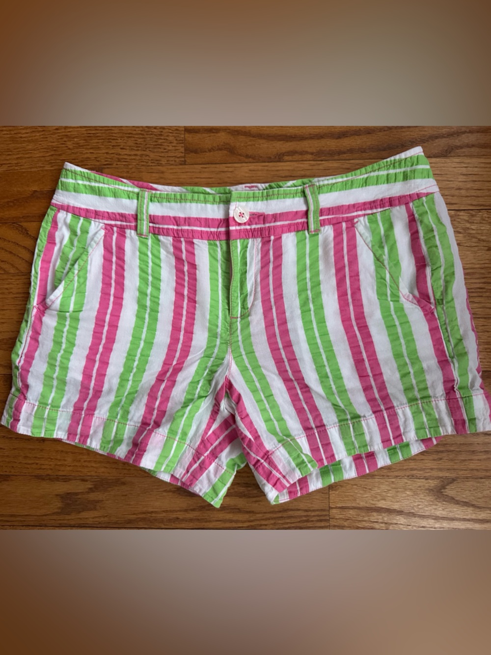 💚💕Lilly Pulitzer Pink White & Lime Green Striped Seers Callahan Shorts Size 4💚